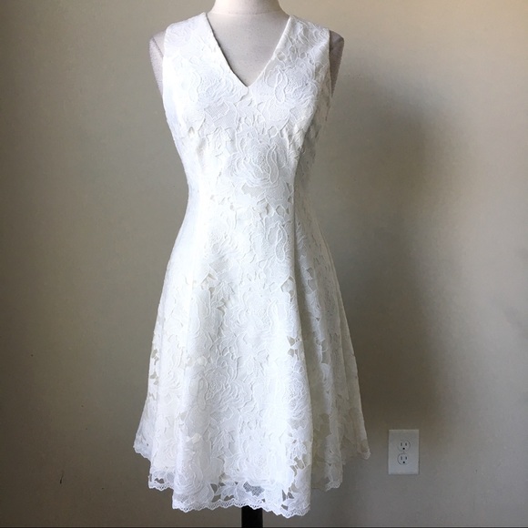 White House Black Market Dresses & Skirts - White sleeveless lace fit and flare dress